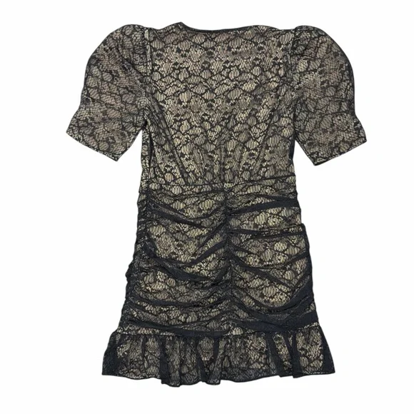 SAYLOR Reena Black Lace Ruched Mini Dress with Short Sleeve Puff Sleeves - Picture 4 of 6